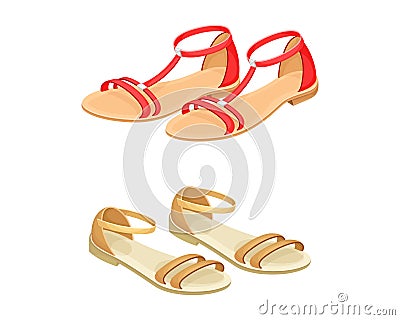 Sandals with Flat Sole and Latchet as Womens Footwear Vector Set Vector Illustration