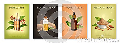 Sandalwood Cosmetics Poster Set Vector Illustration