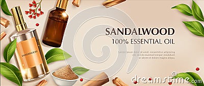 Sandalwood Oil Horizontal Composition Vector Illustration