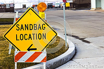Sandbag Location Sign At Local Mainenance Yard Stock Photo