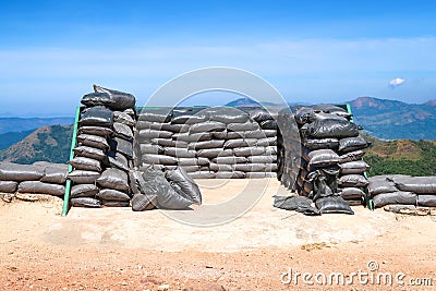 Sandbag for protecting the enemy from invading at the border Stock Photo