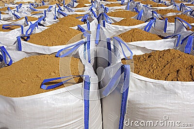 Sandbag white big bag sand sacks quarry Stock Photo