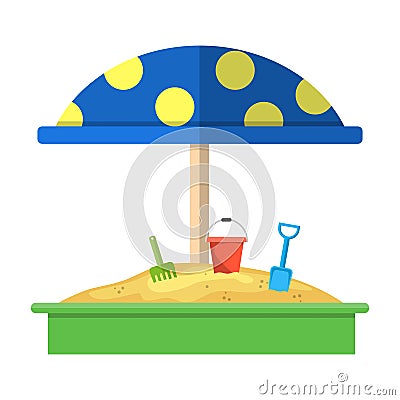 Sandbox with red dotted umbrella icon Vector Illustration