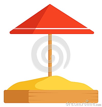 Sandbox with red umbrella. Color outdoor playground icon Vector Illustration