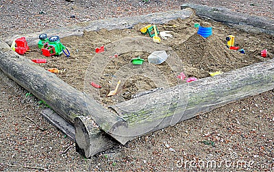 Sandbox and toys for kids Stock Photo