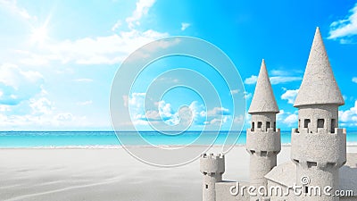 Sandcastle beach on bright sky. 3d rendering Stock Photo
