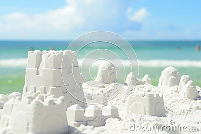 Sandcastle on Florida beach with white sand Stock Photo
