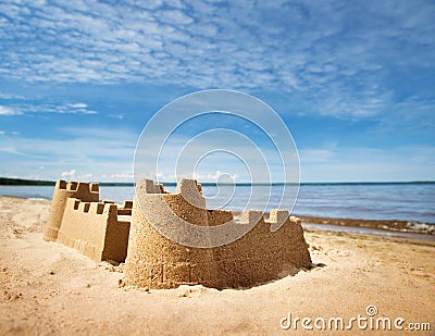 Sandcastle on the sea in summertime Stock Photo