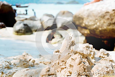 Sandcastle summer on beach Stock Photo