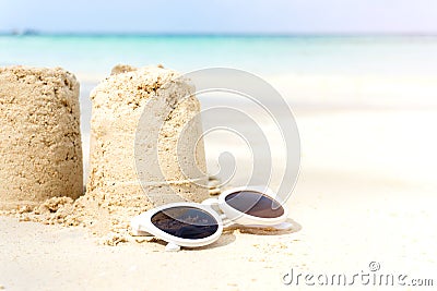 Sandcastle summer on beach Stock Photo