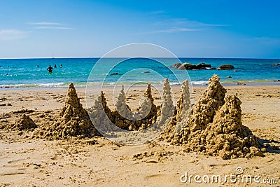 Sandcastle summer beach sand sea view phuket thailand Stock Photo