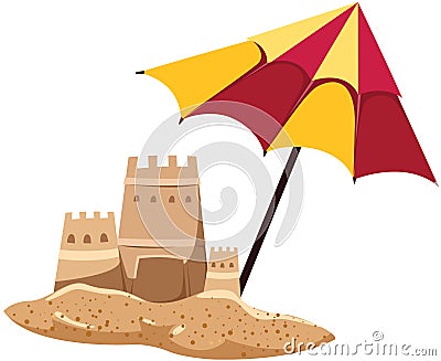 Sandcastle with umbrella Vector Illustration