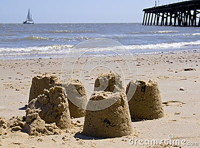 Sandcastles on a british beach Stock Photo