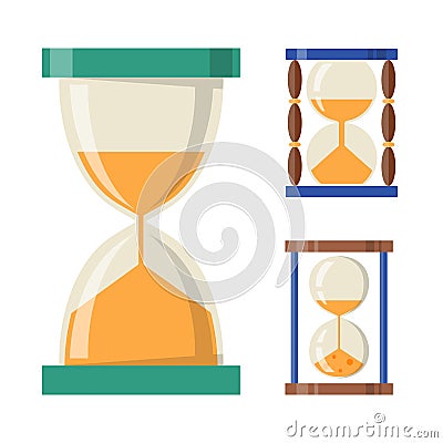 Sandglass icon time flat design history second old object and sand clock hourglass timer hour minute watch countdown Vector Illustration