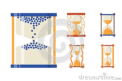 Sandglass icon time flat design history second old object and sand clock hourglass timer hour minute watch countdown Vector Illustration