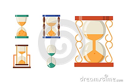 Sandglass icon time flat design history second old object and sand clock hourglass timer hour minute watch countdown Vector Illustration
