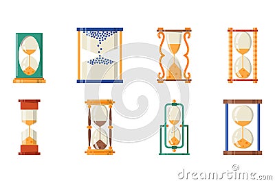 Sandglass icon time flat design history second old object and sand clock hourglass timer hour minute watch countdown Vector Illustration