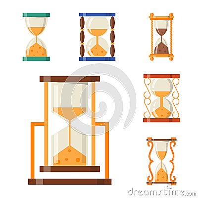 Sandglass icon time flat design history second old object and sand clock hourglass timer hour minute watch countdown Vector Illustration