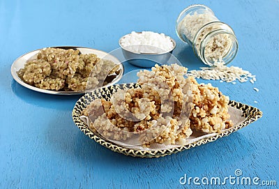 Sandige a South Indian Vegetarian Crispy and Crunchy Side Dish and its Main Ingredients Stock Photo