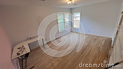 Sanding hardwood floors to refinish Stock Photo