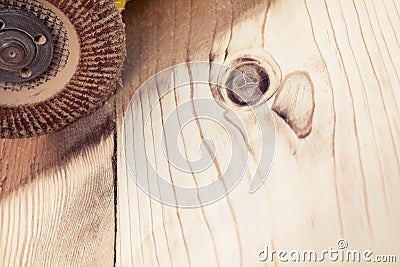 Sanding wood, close up Stock Photo