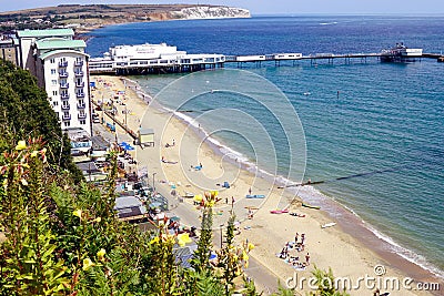 Sandown pier and beach, Isle of Wight, UK Editorial Stock Photo