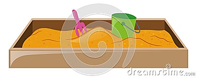 Sandpit with fork and bucket Vector Illustration