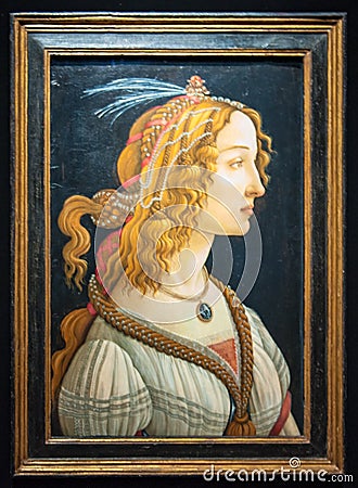 Sandro Botticelli - Idealized Portrait of a Lady, Portrait of Simonetta Vespucci as Nymph, Editorial Stock Photo