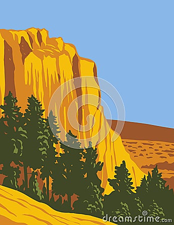 The Sandstone Bluff of El Morro National Monument in Cibola County New Mexico WPA Poster Art Vector Illustration