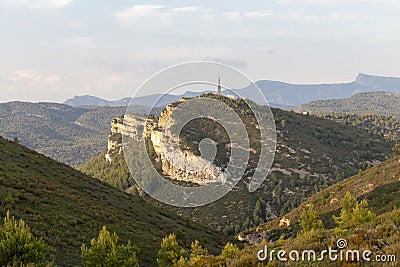 Sandstone cliffs and green forest of Cap Canaille, Falaises Soubeyranes, Southern France Stock Photo