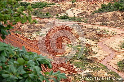 Sandstone formations and needles in Tsingy Rouge Park in Madagascar Stock Photo