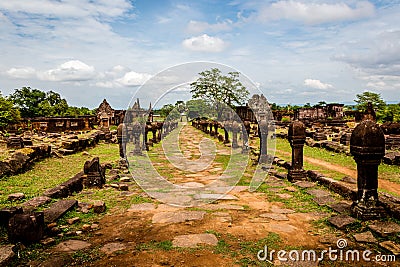 Sandstone posts of Vat Phou religious complex in Champasak province, Laos Stock Photo