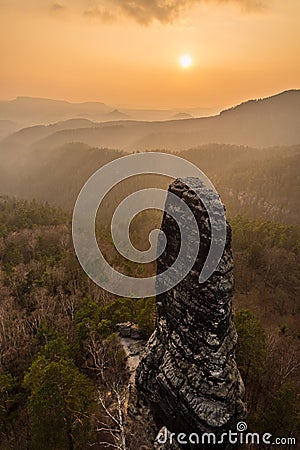 Sandstone tower in Saxon-Bohemian sandstone region, Bohemian Switzerland, Czech republic Stock Photo