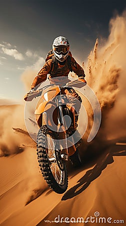 Sandstorm stunts Extreme motocross rider showcases daring jumps in desert Stock Photo