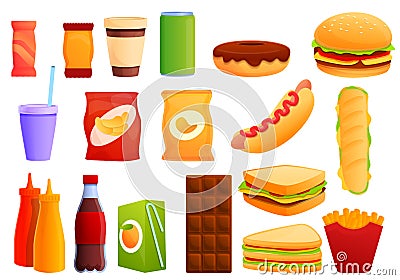 Sandwich bar icons set, cartoon style Vector Illustration