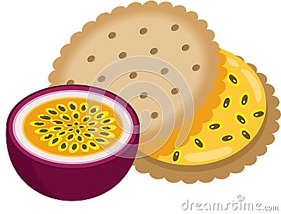 Sandwich biscuit with passion fruit cream Vector Illustration