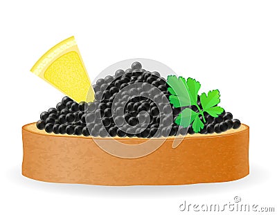 Sandwich with black caviar lemon and parsley vector illustration Vector Illustration