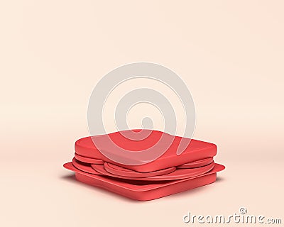 A sandwich with cheese and meat with monochrome flat red color in white background, 3d Icon, 3d rendering Stock Photo