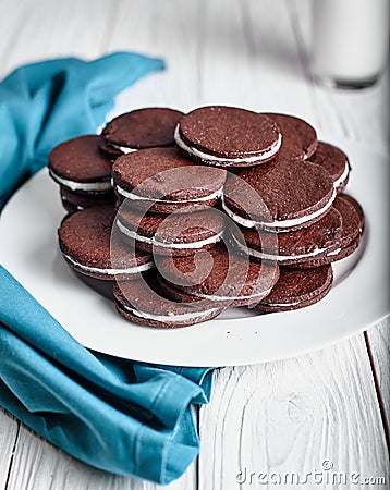 Sandwich chocolate or cacao cookies Stock Photo