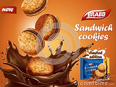 Sandwich chocolate cookies ad Vector Illustration