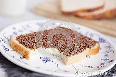 Sandwich with chocolate sprinkles or `hagelslag` Stock Photo