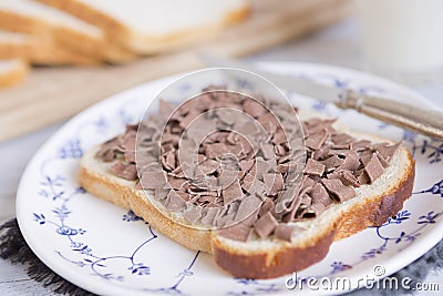 Sandwich with chocolate sprinkles or `vlokken`, Dutch traditional food Stock Photo