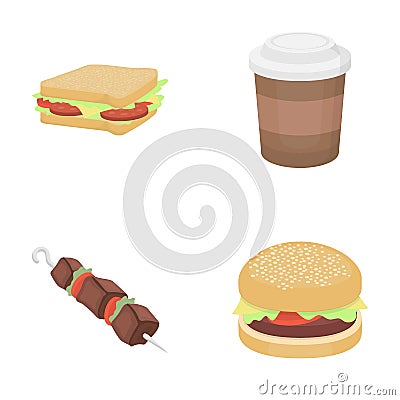 Sandwich, coffee, shish kebab, burger.Fast food set collection icons in cartoon style vector symbol stock illustration Vector Illustration