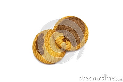 Sandwich cookies filled with coffee cream flavored. Inside of crunchy biscuits delicious sweet meal and useful cookie isolated Stock Photo