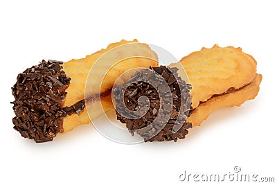 Sandwich cookies, oval shaped filled with chocolate cream Stock Photo