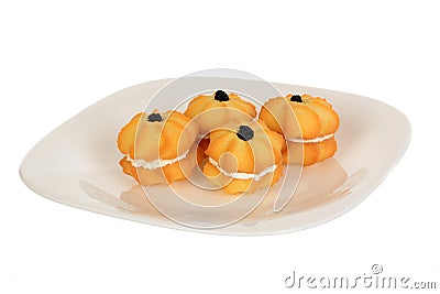 Sandwich cookies, round shaped filled with vanilla cream Stock Photo