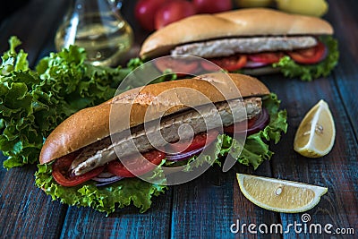 Sandwich with fish. Balik ekmek - turkish fast food Stock Photo
