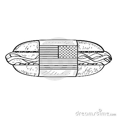 Sandwich with the flag - Outline Vector Illustration