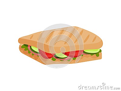 Sandwich with ham, tomato and cucumber. Vector illustration. Vector Illustration