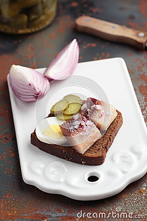 Sandwich with herring Stock Photo